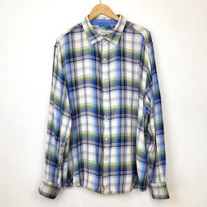 Tommy Bahama White Blue Green Plaid Long Sleeve Button Up Shirt, Size XL, EUC